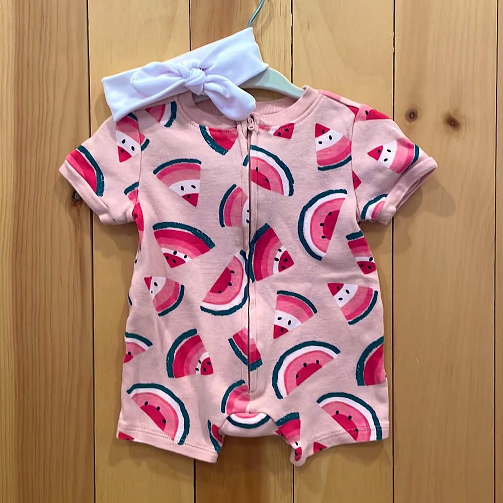 Old Navy Watermelon Onesie with Headband/Bow